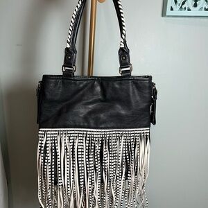 Steve Madden Black and White Fringe Shoulder Bag